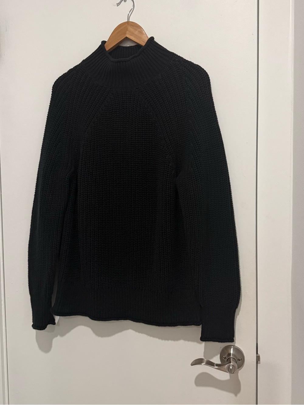 J.Crew Relaxed Rollneck Sweater Black 100% Cotton Chunky Knit L